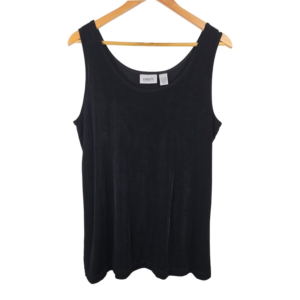 Chicos Travelers Black Ribbed Scoop Neck Tank Top Size 3 XL Large Made in USA